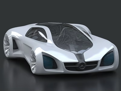 Sleek White Mercedes Concept Car With Transparent Roof And Unique Wheels 3d model