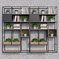 Modern Bookcase With Metal Frame Wooden Shelves Books And Potted Plants