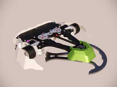 Electric Toy Mechanical Structure With Green Components Black Frame And Wheels 3d model