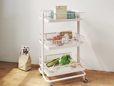 Three Tier White Bathroom Cabinet Rack With Wheels For Storage Organization 3d model