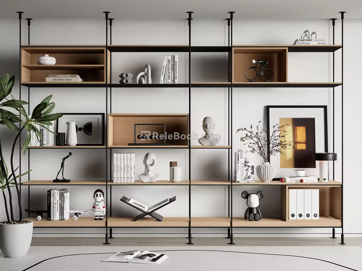 Modern Bookshelf Iron Multi-layer Bookshelf Storage Rack Ornaments Combination Hanging Painting 3d model