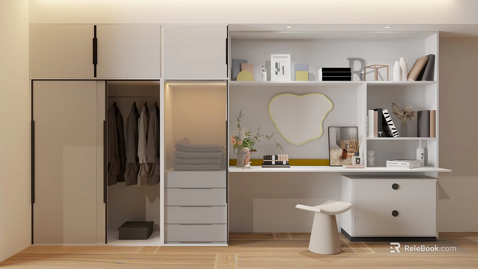 Modern Open Wardrobe Interior Design With Drawers Dressing Area And Storage Space 3d model