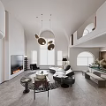 Modern Loft Living Room Interior With Curved Sofa And Circular Lights