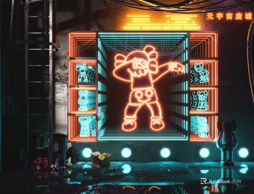 Creative Decorative Lights with Neon Cartoon Character Design and Illuminated Frame Structure 3d model 