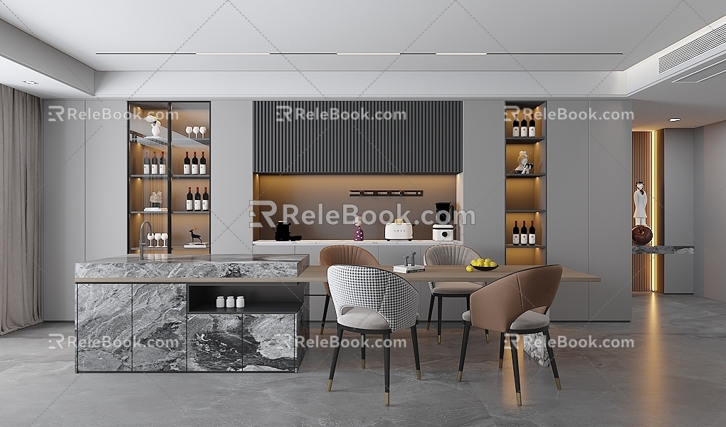 Modern Light Luxury Door Wall Cabinet Guest Restaurant 3d model