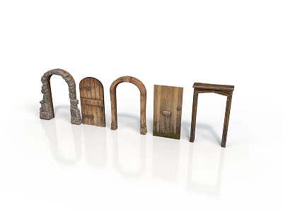 Vintage Wooden Architectural Elements Archway Door And Door Frame With Weathered Surface Details 3d model