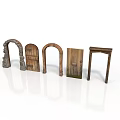 Vintage Wooden Architectural Elements Archway Door And Door Frame With Weathered Surface Details