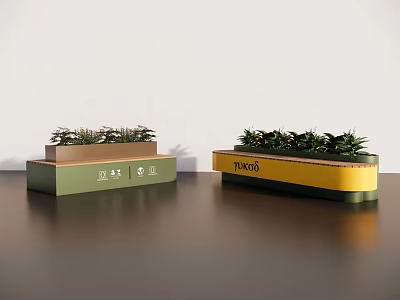Landscape Seats Ywood Green Brown Yellow With Plants And Decorative Icons 3d model