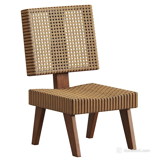 Comfortable Stylish Modern Leisure Chair With Woven Backrest And Wooden Legs 3d model 