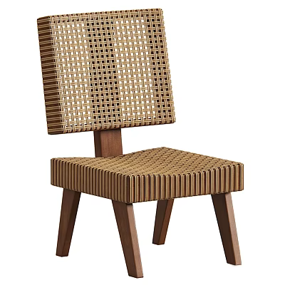 Comfortable Stylish Modern Leisure Chair With Woven Backrest And Wooden Legs 3d model