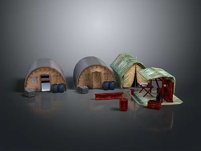 Simple Dome Hut Furniture Collection With Table Chair And Storage Chests 3d model
