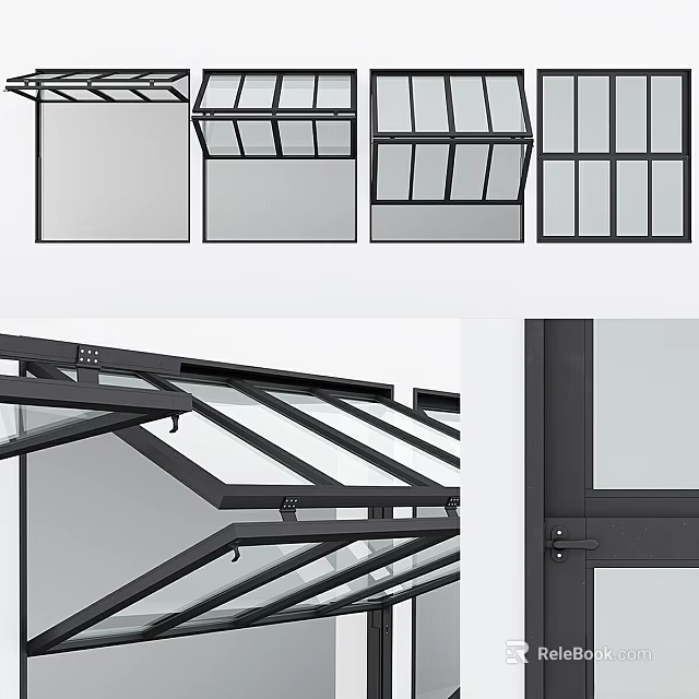 Modern Skylight And Window Designs With Black Frames And Glass Panels 3d model 