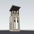 Modern Architectural Tower Design With Stone Brick Exterior Glass Windows And Upper Roof Structure