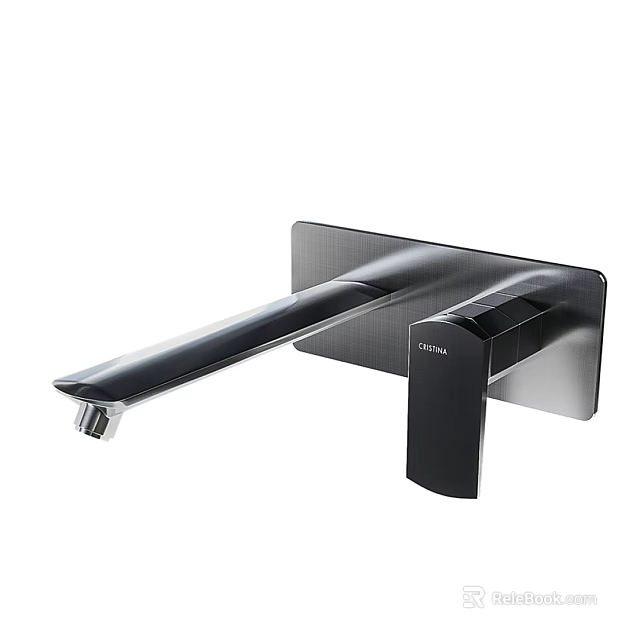 Modern Brushed Metal Water Faucet with Extended Spout and Single Handle Design 3d model 