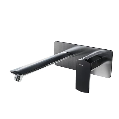 Modern Brushed Metal Water Faucet with Extended Spout and Single Handle Design 3d model