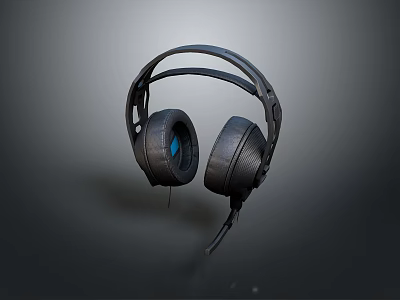Black Over Ear Headphones With Soft Ear Cushions And Audio Cable 3d model