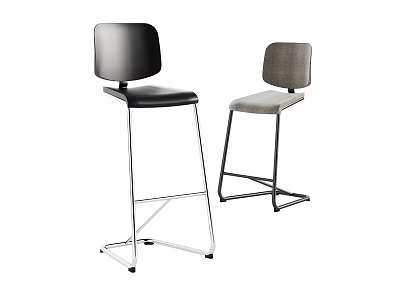 Modern Black and Gray Bar Stools With Sleek Backrests and Metal Frames 3d model