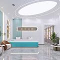 Modern Hotel Lobby Interior With Elegant Reception Desk Comfortable Sofas And Green Plants 3d model