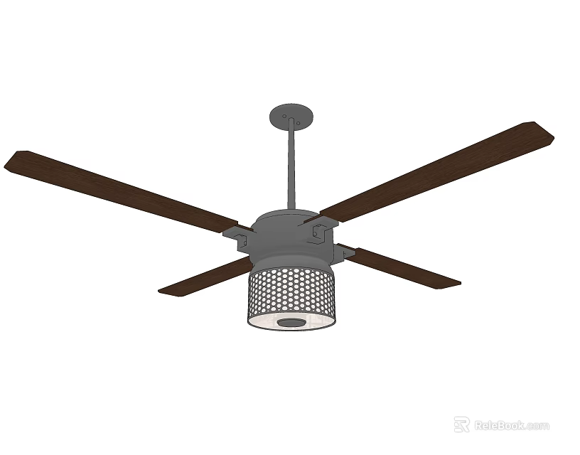 Modern Ceiling Fan With Brown Blades And Built In Light Fixture For Home Use 3d model 