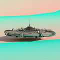 Circular Metallic Mechanical Device With Gears Bolts And Dome On Pastel Background