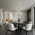 Modern Restaurant Interior With Round Dining Table White Chairs Pendant Light And Large Windows