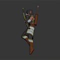 Archer Character In Dynamic Jumping Pose With Bow And Decorative Armor Outfit 3d model
