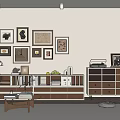 Middle Ancient Style TV Cabinet Coffee Table Middle Ancient Cabinet Bookshelf Bookcase Sideboard Cabinet Hanging Picture Wood Floor Middle Ancient Side Table 3d model