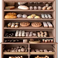 Bakery Display Shelf With Bread Donuts Pies Cupcakes And Cookies On Multiple Layers