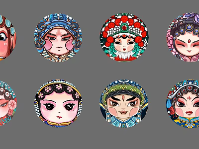 Colorful Circular Peking Opera Mask Wall Decor With Traditional Makeup Designs 3d model