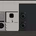 Modern Bathroom Cabinetry With Washer Dryer Storage In White And Gray Design