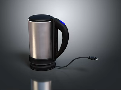 Modern Stainless Steel Electric Kettle With Silver Black Design And Power Plug 3d model