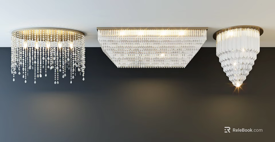 Elegant Crystal Chandeliers with Hanging Crystal Pendants and Modern Design Elements 3d model 