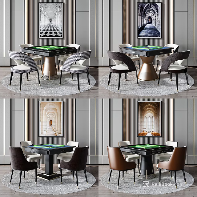 Modern Luxury Entertainment Table With Upholstered Chairs And Round Rug In Living Room 3d model 