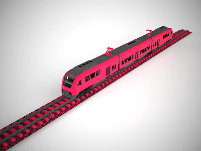 Red Stylish Train Moving On Railway Track With Metallic Design 3d model