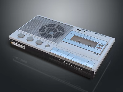 Vintage Cassette Recorder Design With Light Gray Body Speaker Grille And Control Buttons 3d model
