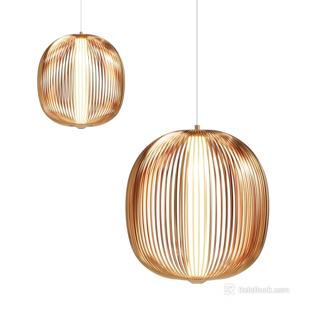 Gold Spherical Chandeliers With Striped Design Illuminated Modern Decorative Lighting 3d model 