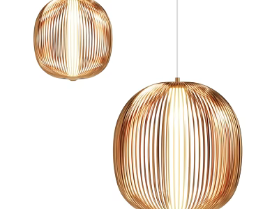 Gold Spherical Chandeliers With Striped Design Illuminated Modern Decorative Lighting 3d model