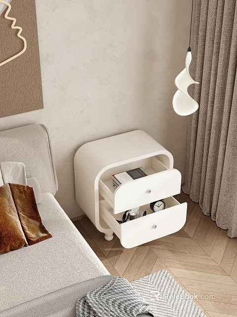 Modern White Bedroom Chest of Drawers With Two Drawers Storage Interior Design 3d model 
