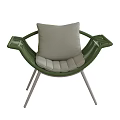 Comfortable Green Woven Outdoor Chair With Light Gray Cushion And Metal Legs