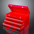 Red Metal Toolbox Furniture With Open Perforated Lid And Multiple Drawers