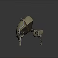 Mechanical Beetle Creature With Metallic Shell Green Glowing Eyes And Mechanical Legs On Sandy Ground