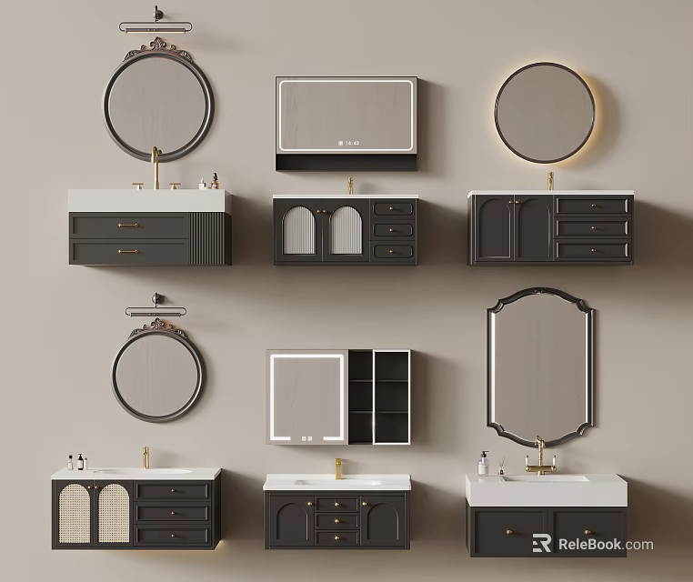 Stylish Bathroom Vanity Sets With Mirrors Cabinets And Sink Designs 3d model