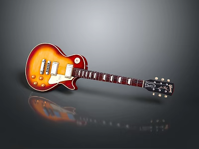 High Quality Sunburst Orange Electric Guitar With White Pickguard Mahogany Neck And Chrome Tuning Pegs 3d model