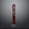 Red Decorative Pillar With Urban Art Stickers Graffiti And Concrete Base