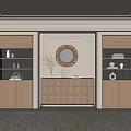 Elegant Light Wood Bookcase With Open Shelves Round Mirror And Decorative Items In Living Room