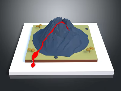 Cartoon Low Poly Volcano Scene With Red Lava Flow Trees Green Ground And White Platform 3d model