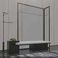 Modern Sofa Bench With White Cushion Black Frame Side Table Floor Lamp And Metal Screen