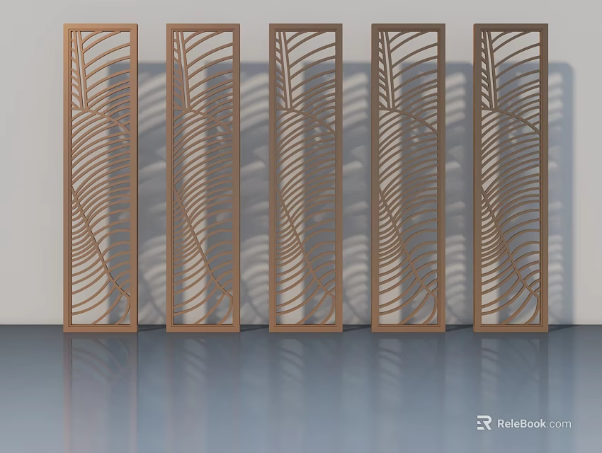 Brown Hinged Doors With Intricate Leaf Patterns For Modern Interior Design 3d model