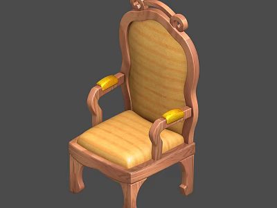 Classic Single Chair With Wooden Frame Yellow Padded Seat And Backrest Armrest Decoration 3d model