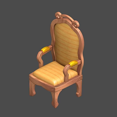 Classic Single Chair With Wooden Frame Yellow Padded Seat And Backrest Armrest Decoration 3d model